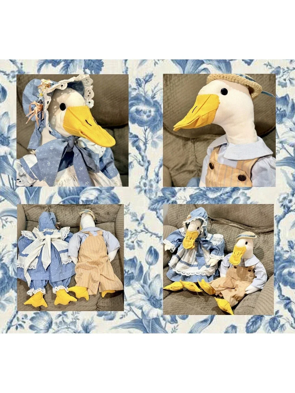 Vintage 20” Handmade Fabric Country Geese Set ~ Grandma Core 💙 Goose Decoration